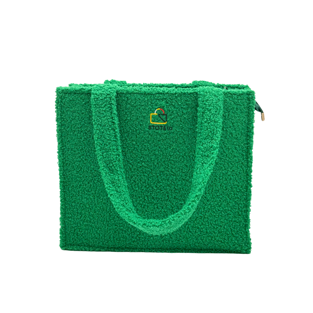sTOTEio Green Teddy Plush Tote Bag (TP-05)