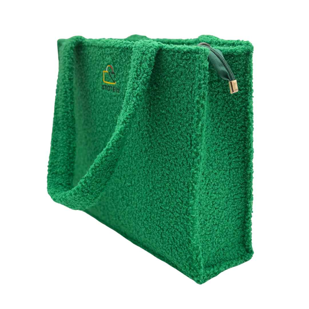 sTOTEio Green Teddy Plush Tote Bag (TP-05)